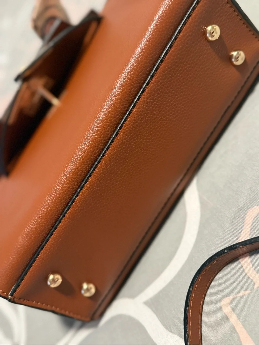 Tan Leather Top-Handle Handbag with Scarf-Wrapped Handle